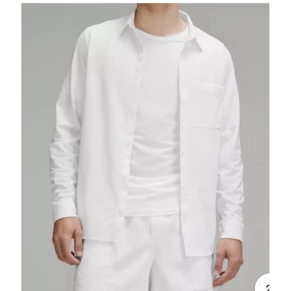 LULULEMON Commission LS Shirt Mens M/L White Button Up Stretch Zip Pocket